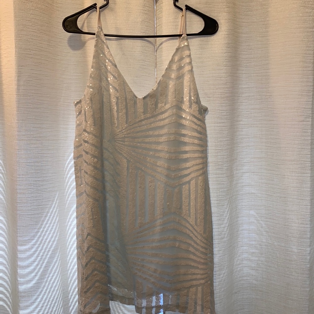 White and blue sequin top